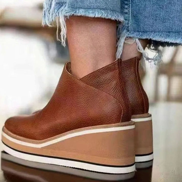 Women's Waterproof Wedge Platform Ankle Boots Side Zipper