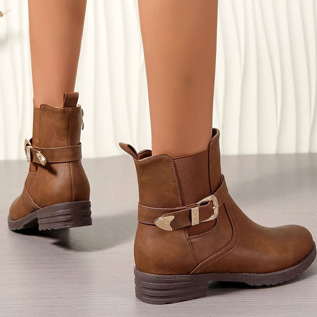 Women's Western Buckle Block-Heel Chelsea Ankle Boots