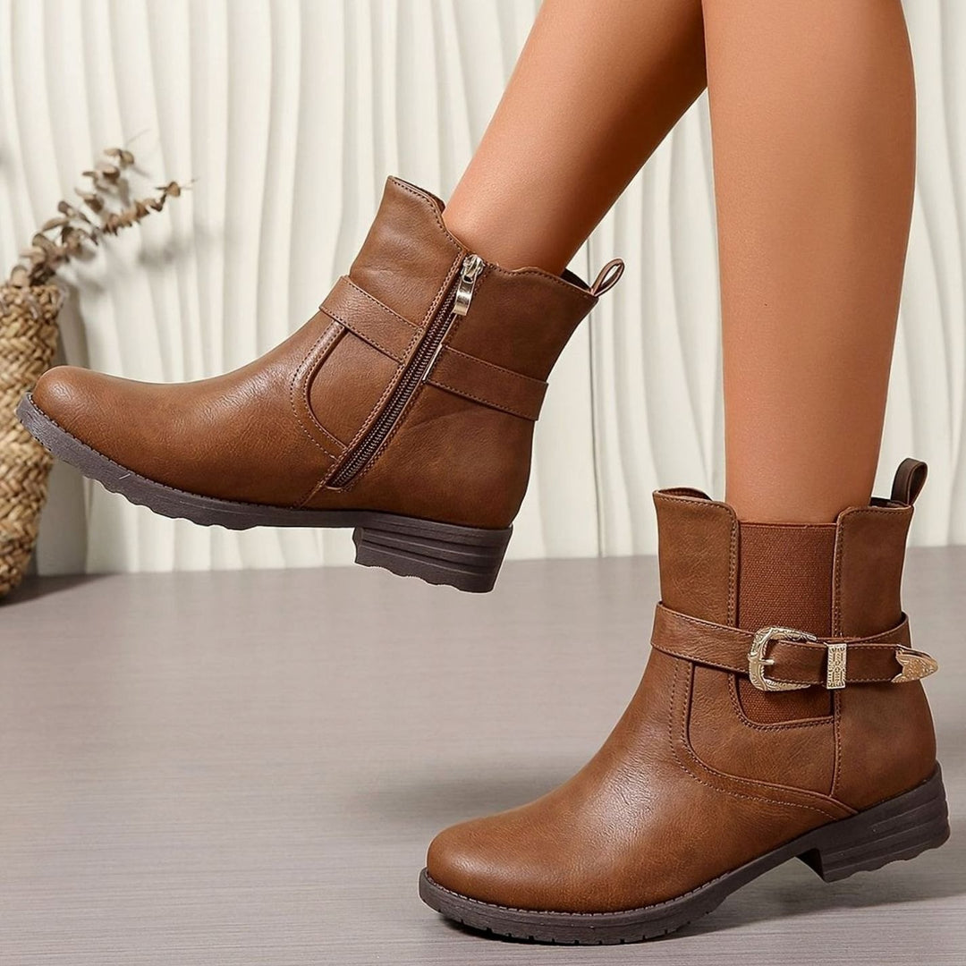 Women's Western Buckle Block-Heel Chelsea Ankle Boots