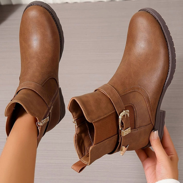 Women's Western Buckle Block-Heel Chelsea Ankle Boots - Light Brown