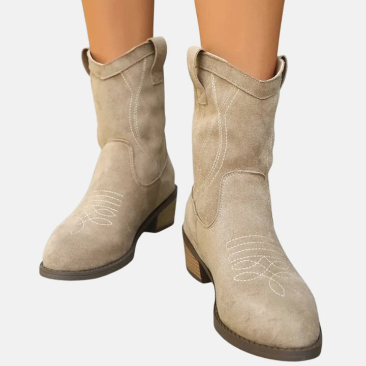 Women's Western Embroidered Block-Heel Mid-Calf Cowboy Boots