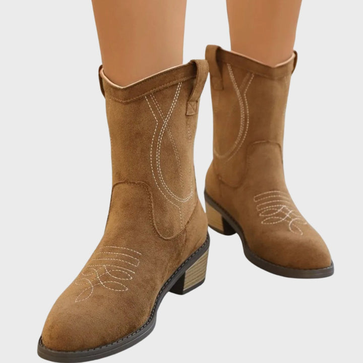 Women's Western Embroidered Block-Heel Mid-Calf Cowboy Boots