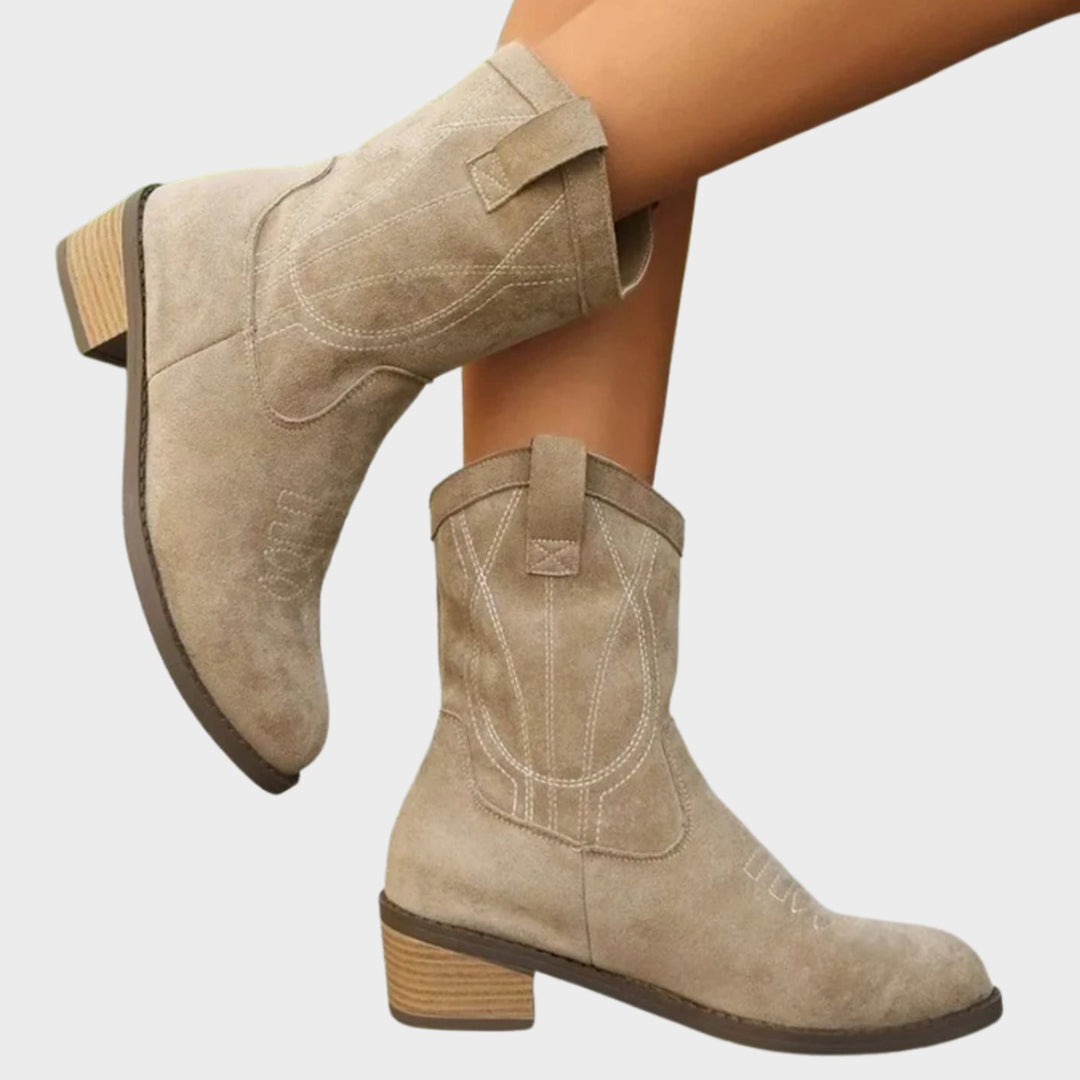 Women's Western Embroidered Block-Heel Mid-Calf Cowboy Boots - Grey