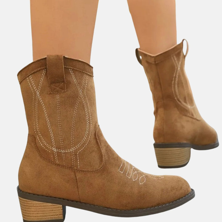 Women's Western Embroidered Block-Heel Mid-Calf Cowboy Boots