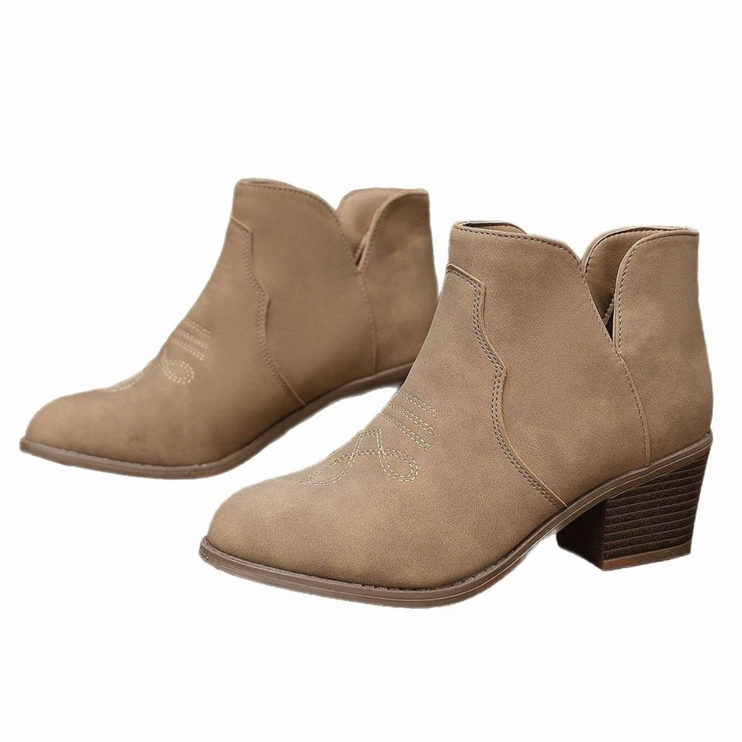Women's Western-Stitch Block Heel Ankle Boots