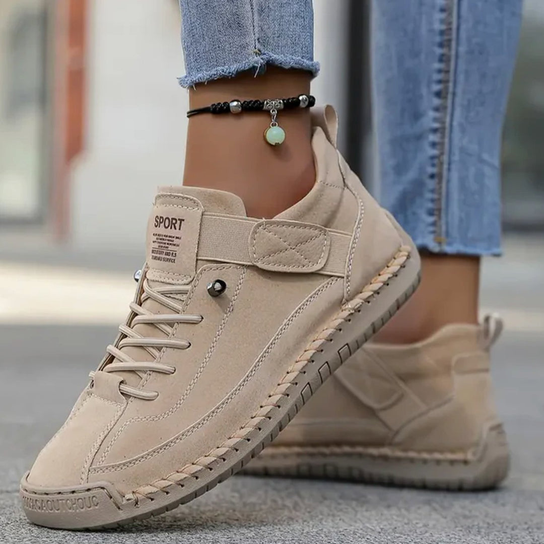 Women's Wide-Fit Orthopedic Leather Sneakers Elastic Panel