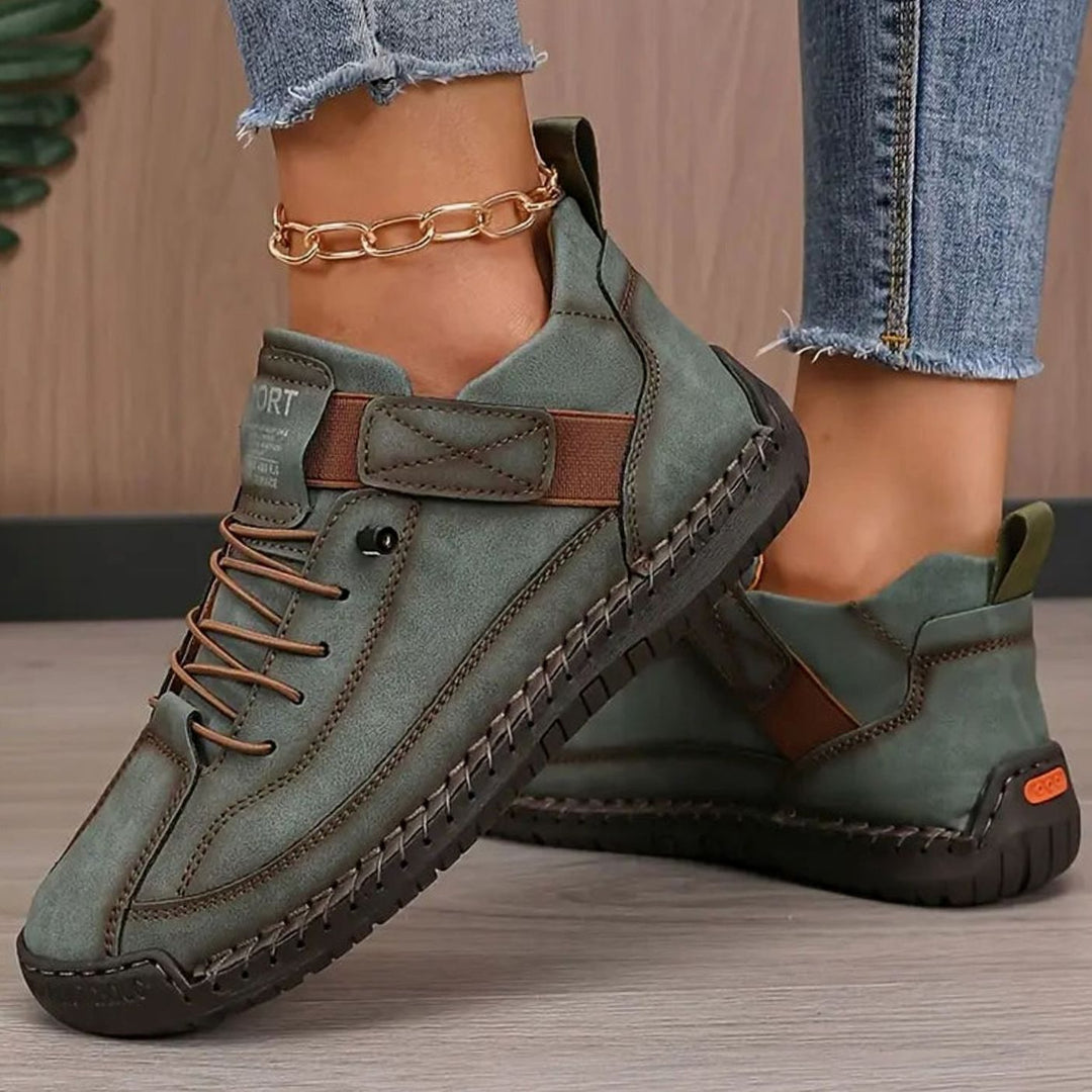 Women's Wide-Fit Orthopedic Leather Sneakers Elastic Panel