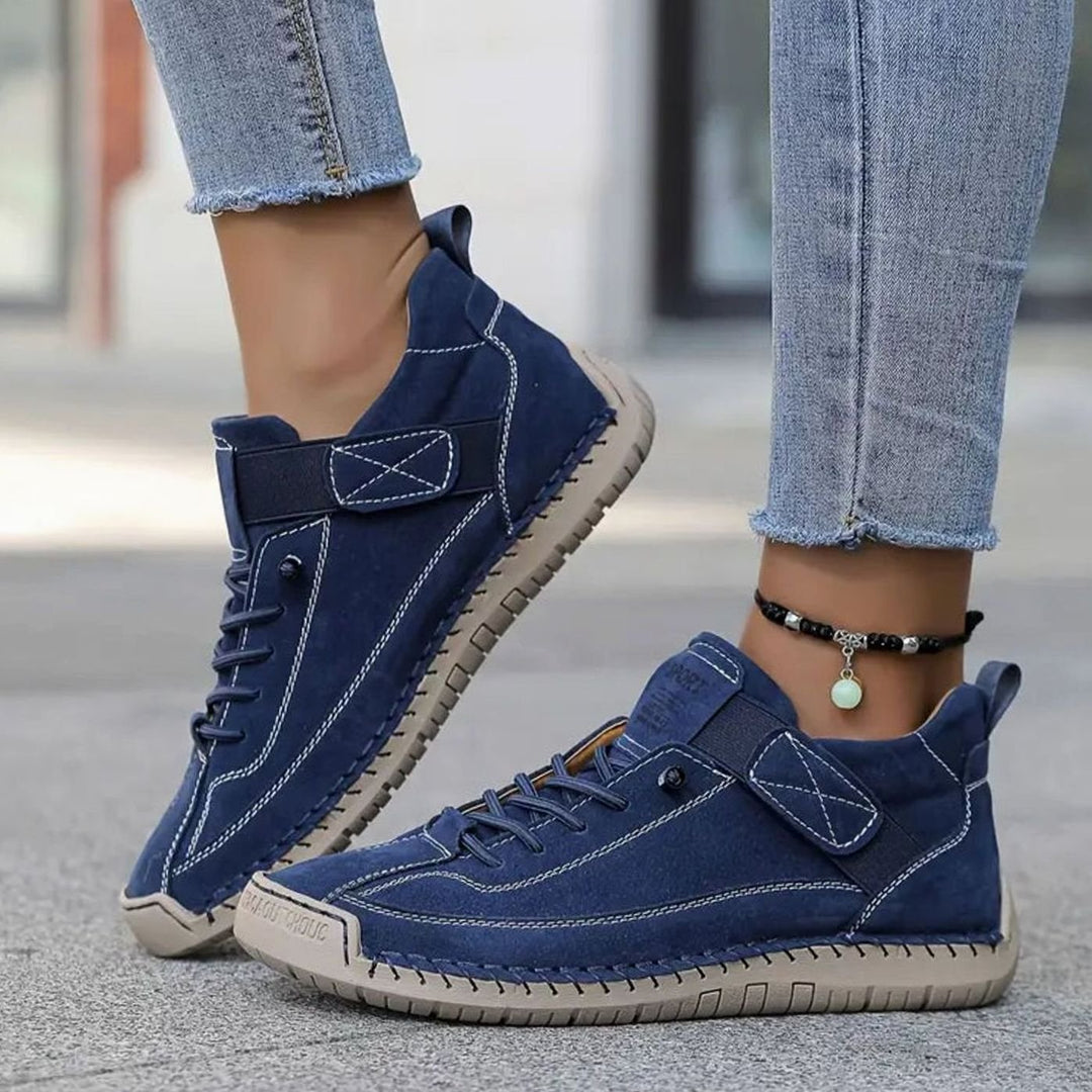 Women's Wide-Fit Orthopedic Leather Sneakers Elastic Panel - Blue