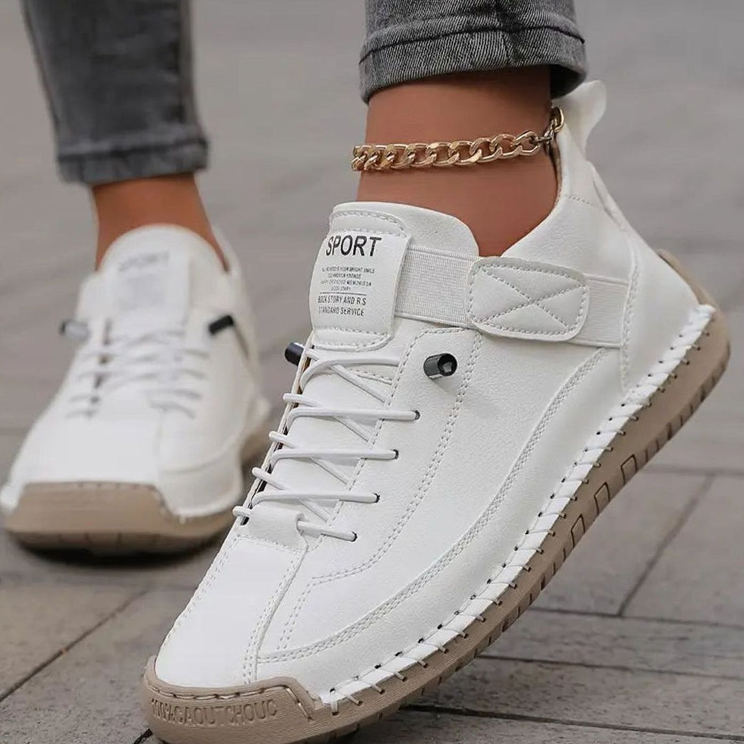 Women's Wide-Fit Orthopedic Leather Sneakers Elastic Panel - White
