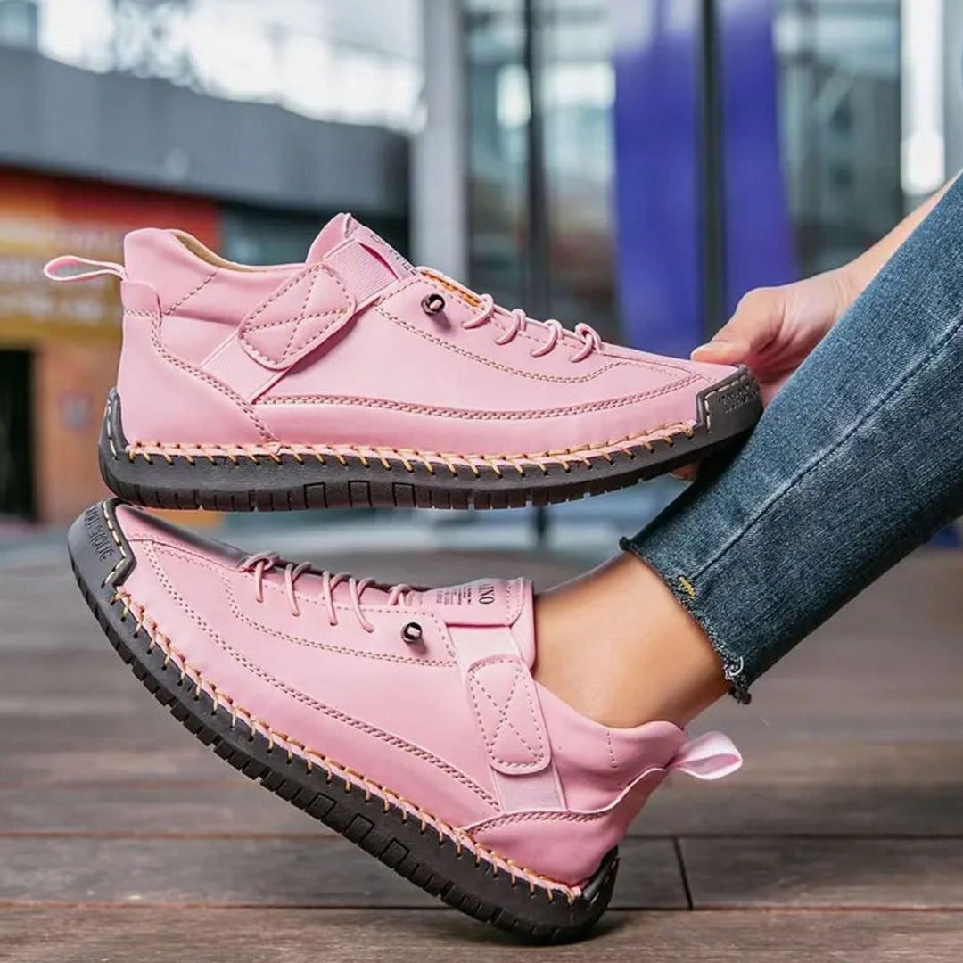 Women's Wide-Fit Orthopedic Leather Sneakers Elastic Panel - Pink