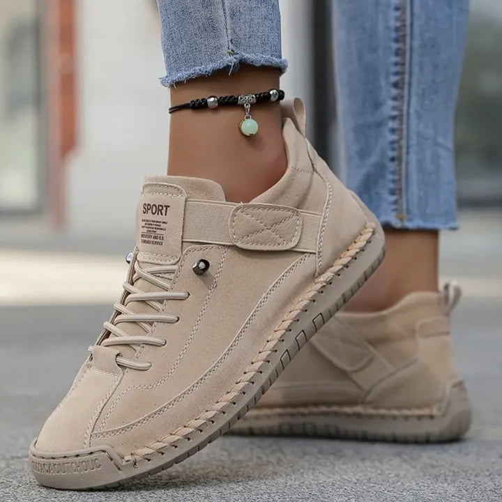 Women's Wide-Fit Orthopedic Slip-On Lace-Up Trainers - Beige