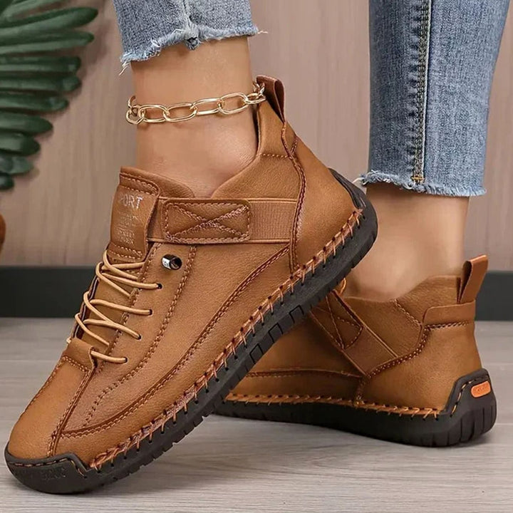 Women's Wide-Fit Orthopedic Slip-On Lace-Up Trainers - Brown