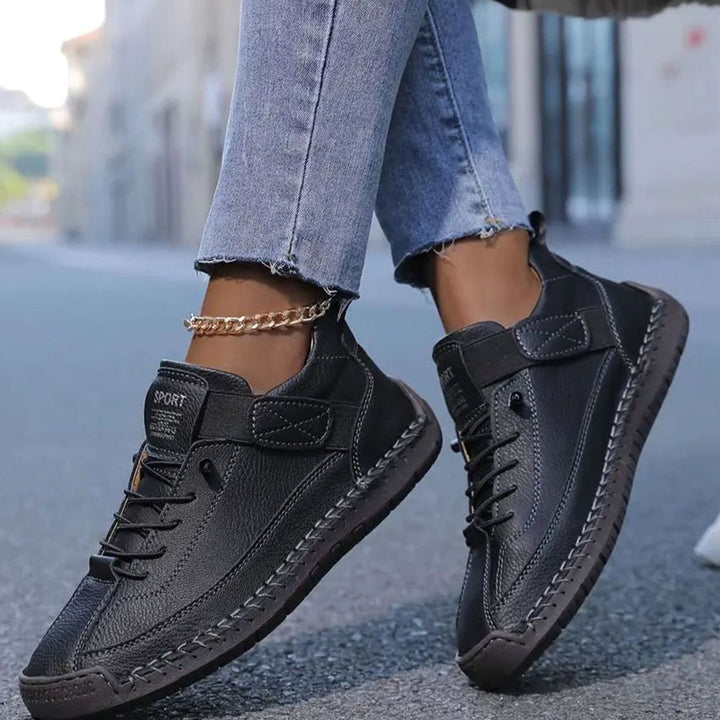 Women's Wide-Fit Orthopedic Slip-On Lace-Up Trainers - Black