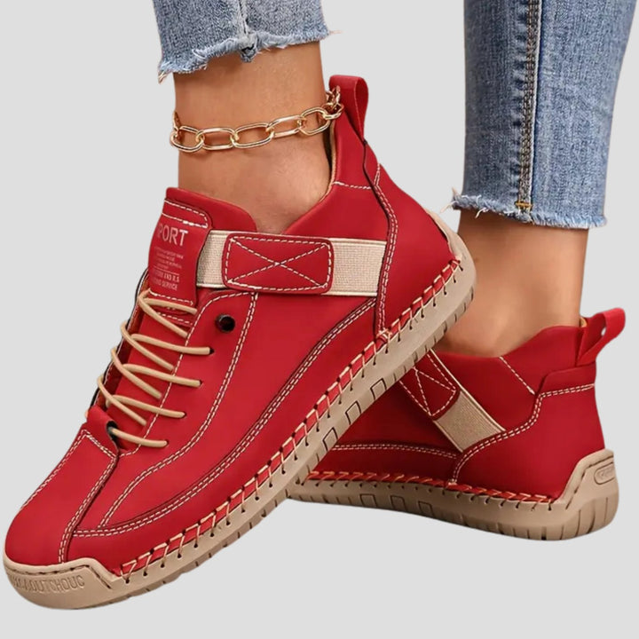 Women's Wide-Fit Orthopedic Slip-On Lace-Up Trainers - Red