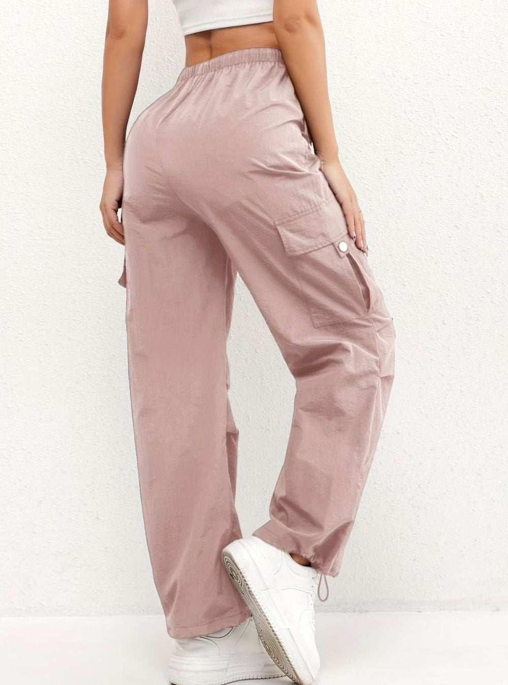Women's Wide-Leg Cargo Drawstring Parachute Trousers