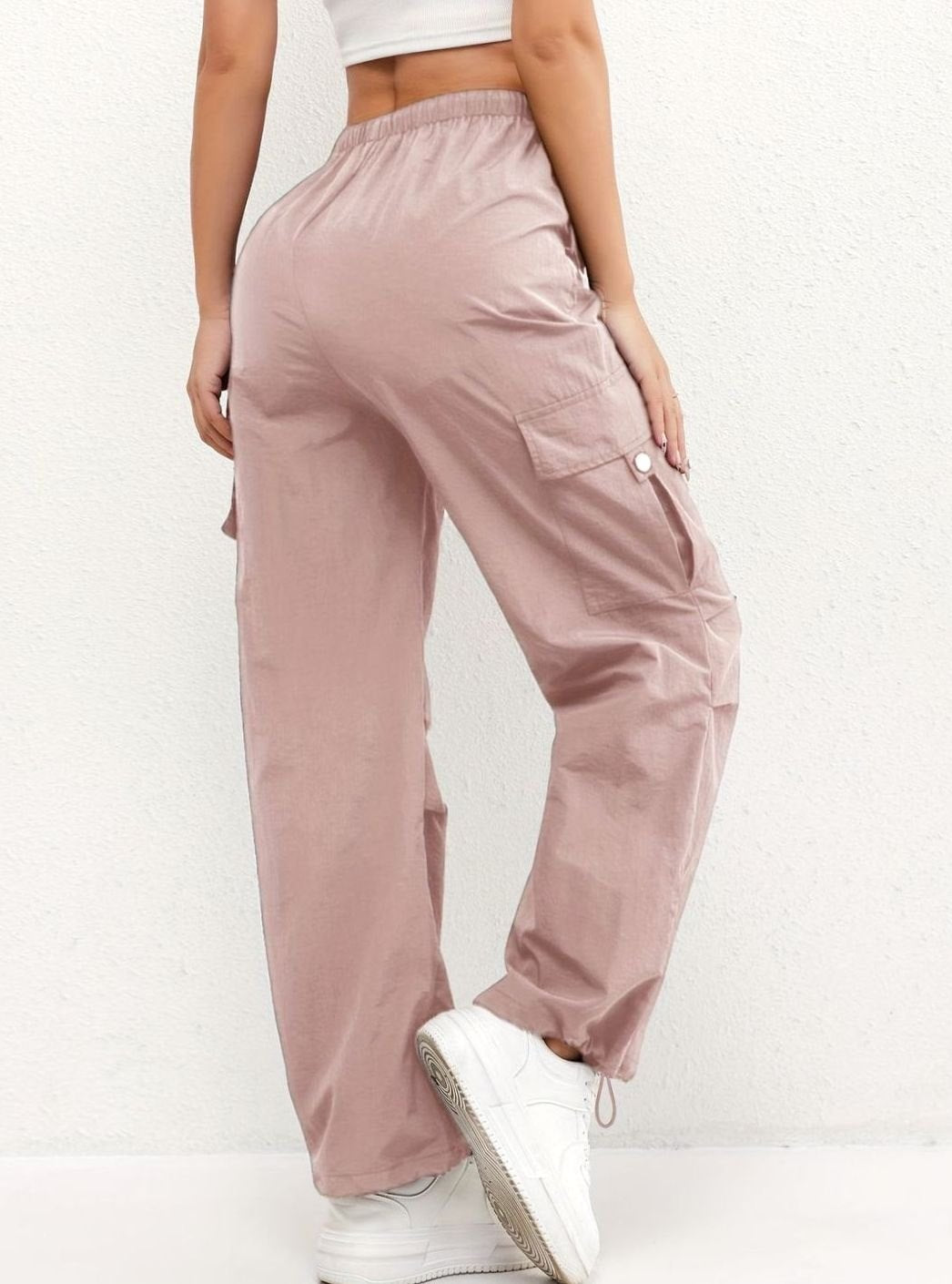 Women's Wide-Leg Cargo Drawstring Parachute Trousers