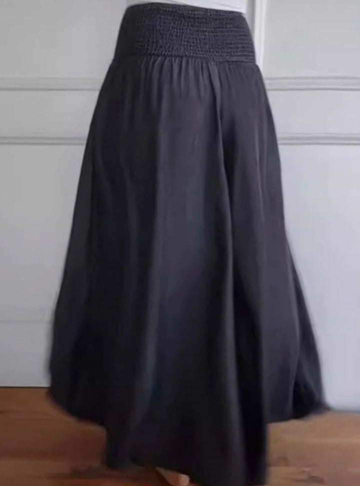 Women's Wide-Leg Cotton Linen Smocked Waist Trousers with Pockets