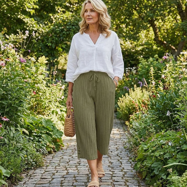 Women's Wide-Leg Cropped Drawstring Trousers with Side Pockets