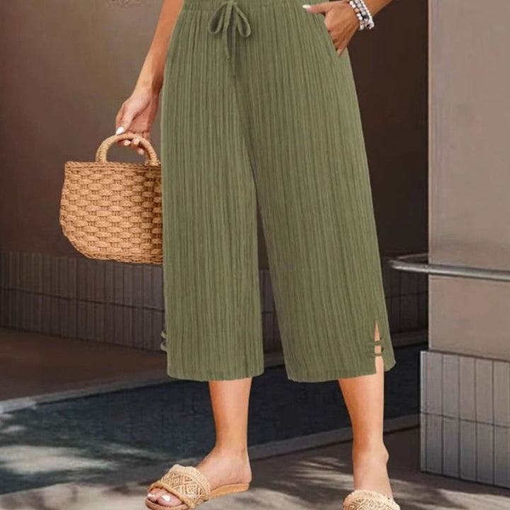 Women's Wide-Leg Cropped Drawstring Trousers with Side Pockets