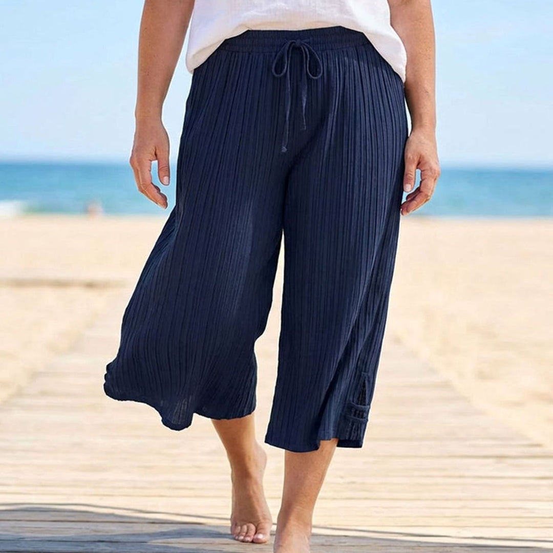 Women's Wide-Leg Cropped Drawstring Trousers with Side Pockets