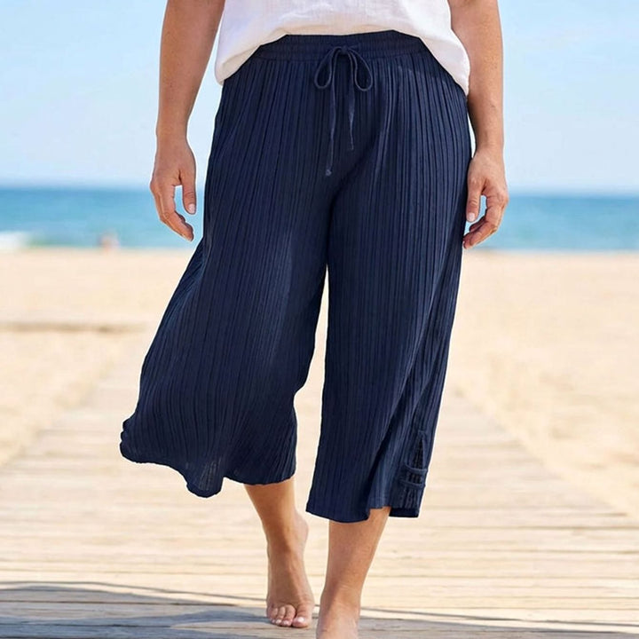 Women's Wide-Leg Cropped Drawstring Trousers with Side Pockets