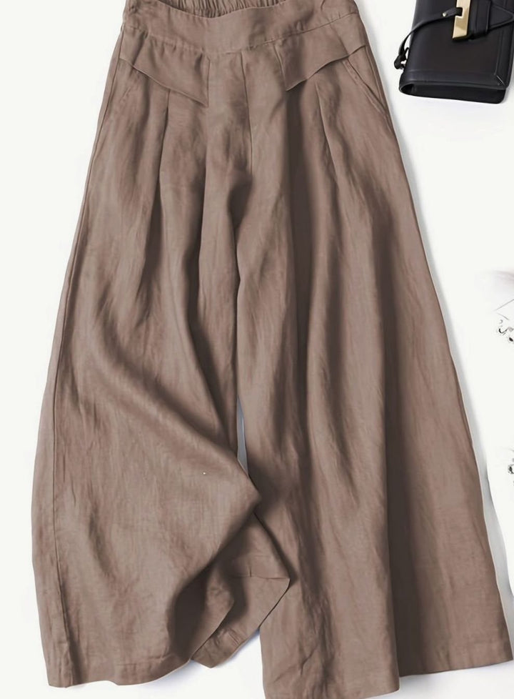 Women's Wide-Leg Cropped Linen Blend Elastic Waist Culottes - Rust