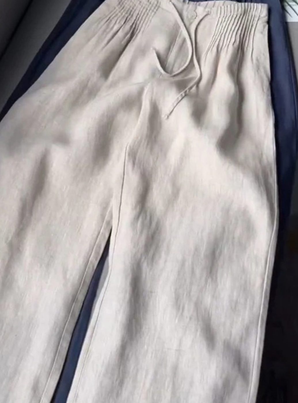 Women's Wide-Leg Drawstring High-Waist Cotton Trousers - Apricot
