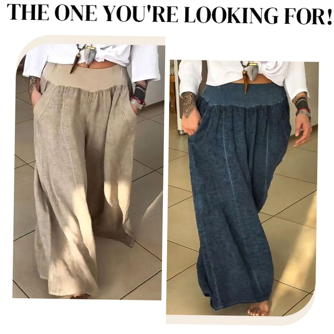 Women's Wide-Leg Elasticated High-Waist Trousers with Pockets