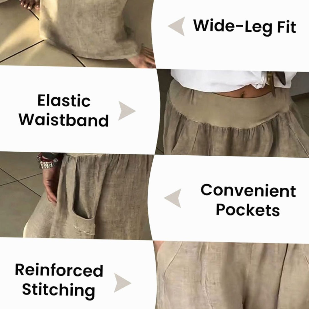 Women's Wide-Leg Elasticated High-Waist Trousers with Pockets