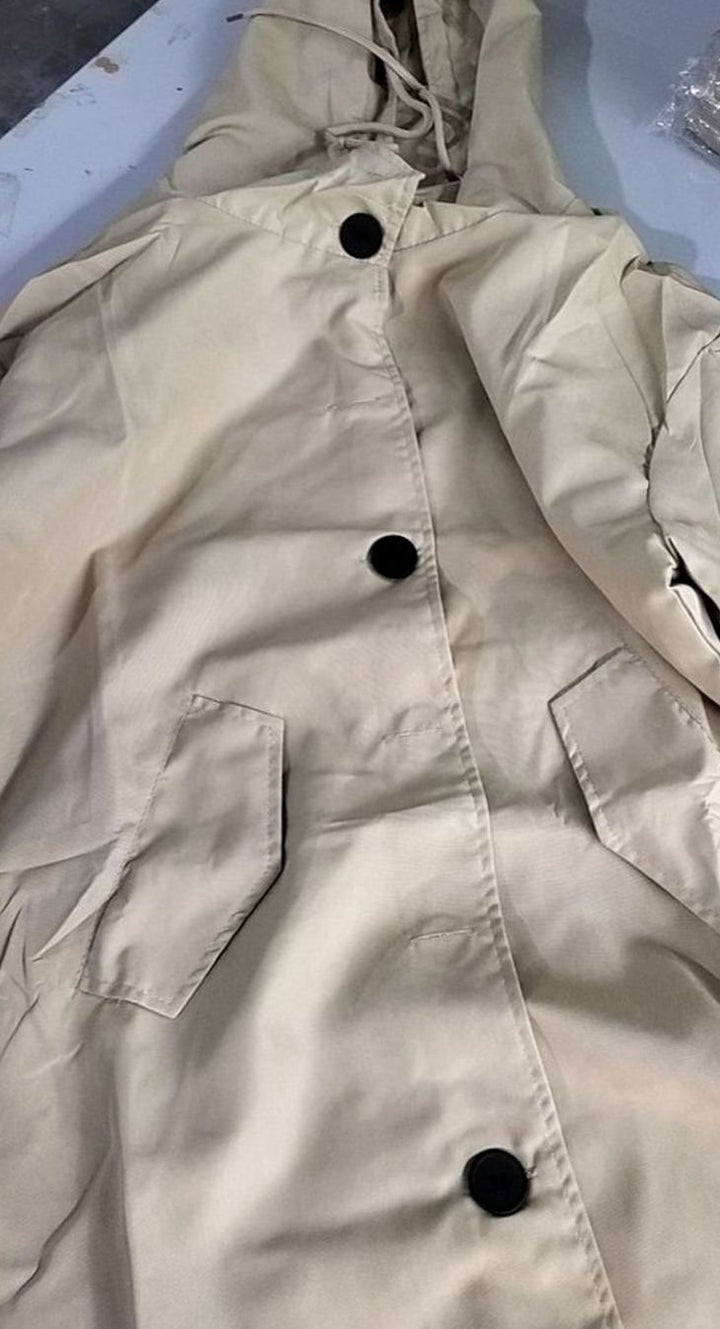 Women's Wind-Resistant Hooded Button-Up Trench Coat