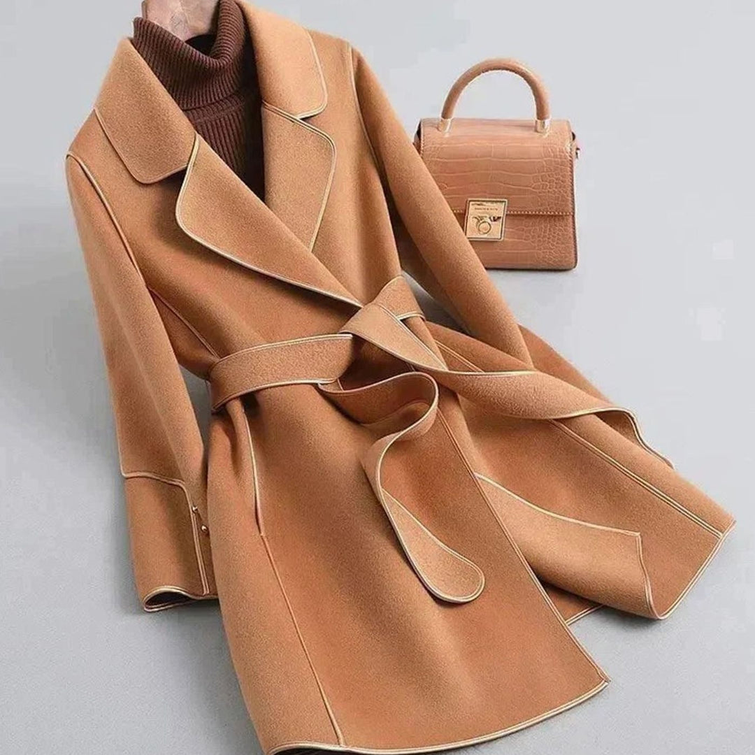 Women's Wool-Blend Oversized Belted Long Trench Coat - Rust
