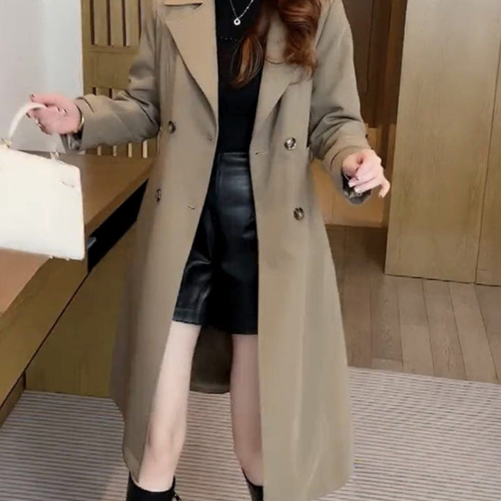 Women's Wool-Blend Oversized Belted Long Trench Coat - Khaki