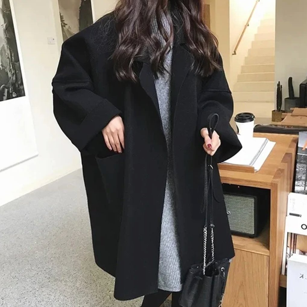 Women's Wool-Blend Oversized Belted Long Trench Coat