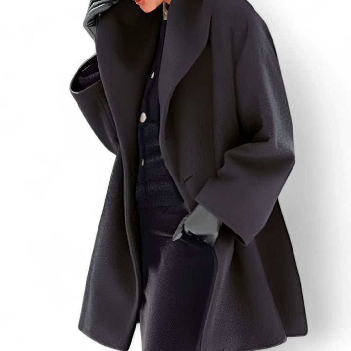 Women's Wool-Blend Oversized Belted Long Trench Coat - Black
