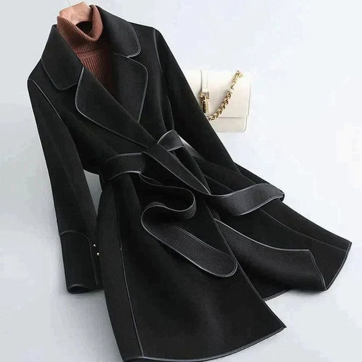 Women's Wool-Blend Oversized Belted Long Trench Coat - Black