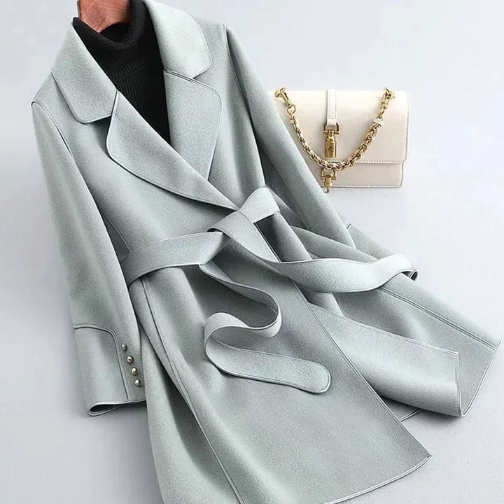 Women's Wool-Blend Oversized Belted Long Trench Coat - Grey