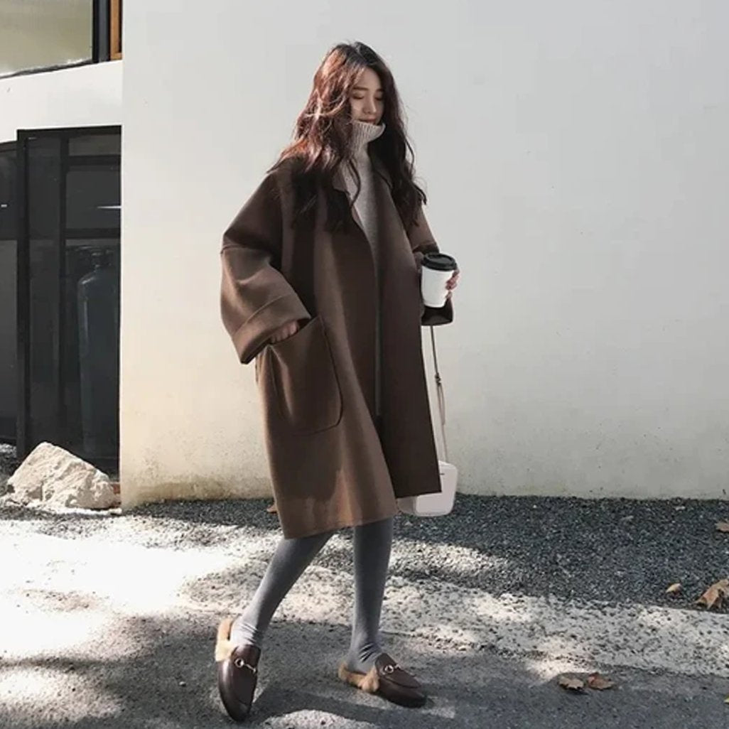 Women's Wool-Blend Oversized Belted Long Trench Coat