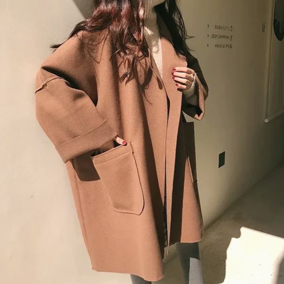 Women's Wool-Blend Oversized Belted Long Trench Coat - Coffee