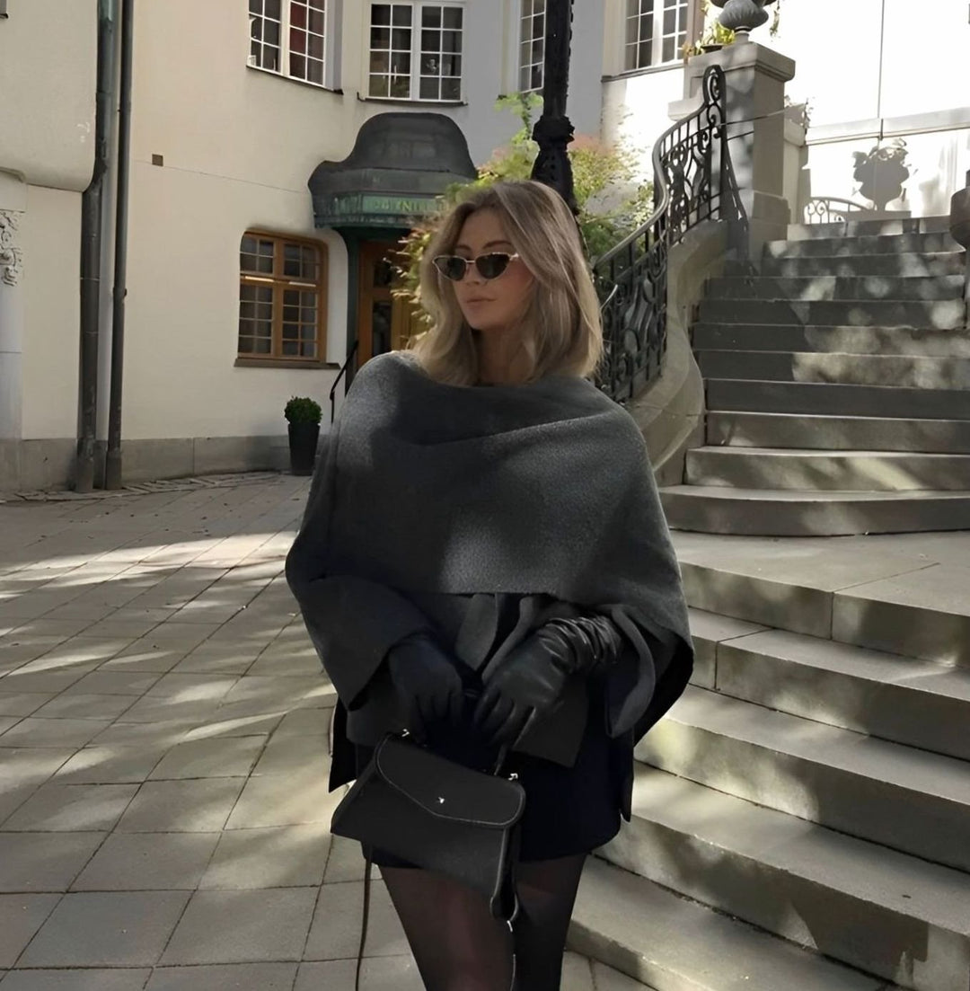 Women's Wool-Blend Wrap Trench Coat Scarf Set, Dark Grey
