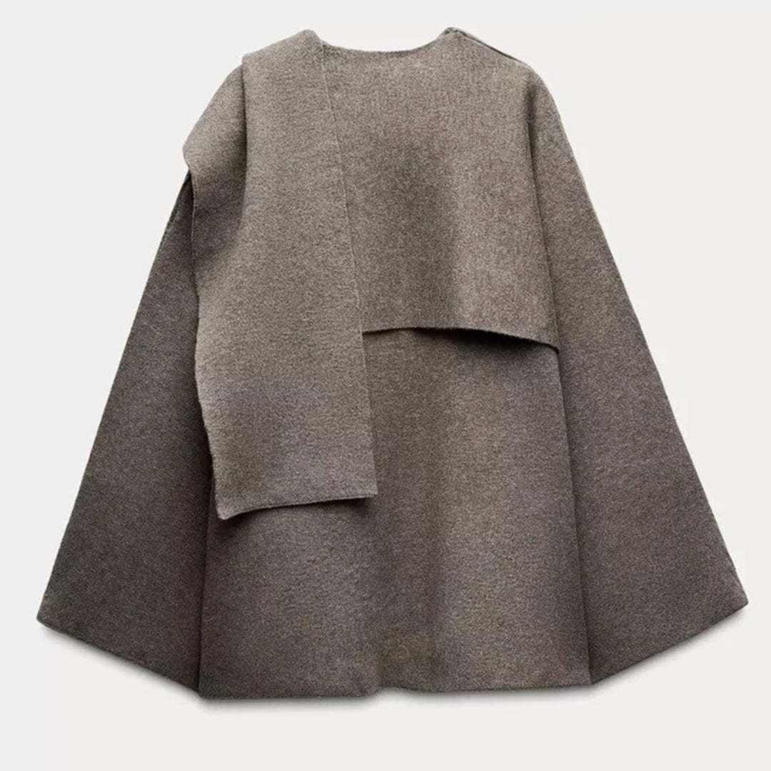 Women's Wool-Blend Wrap Trench Coat Scarf Set, Dark Grey