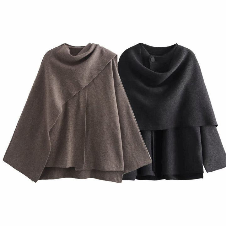 Women's Wool-Blend Wrap Trench Coat Scarf Set, Dark Grey
