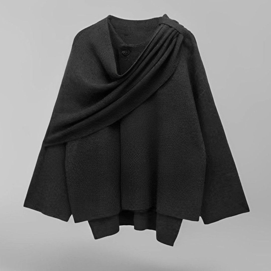 Women's Wool-Blend Wrap Trench Coat Scarf Set, Dark Grey - Dark Grey