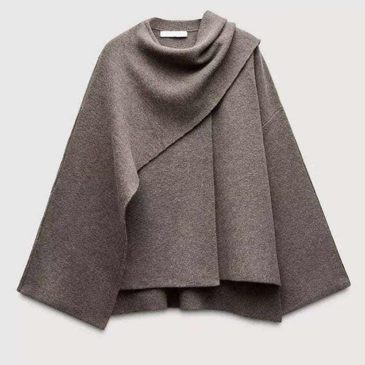 Women's Wool-Blend Wrap Trench Coat Scarf Set, Dark Grey - Brown
