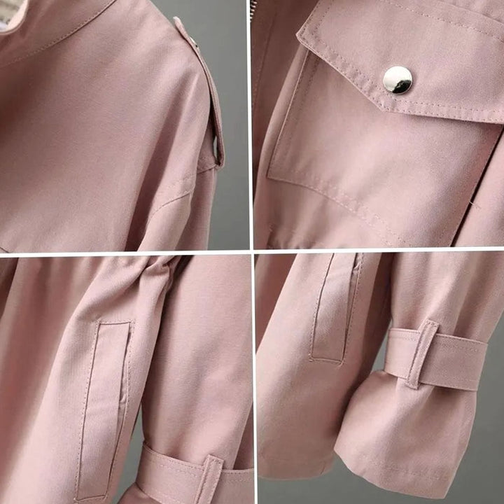 Women's Zip-Up Belted Trench Coat with Chest Pocket